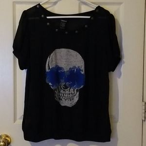Torrid - Size 0 - Black Sheer Skull Blouse